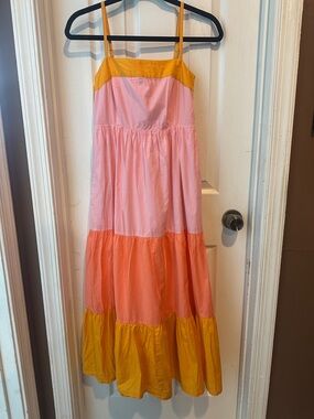 J. Crew Pink Orange Yellow Colorblock Midi Sundress